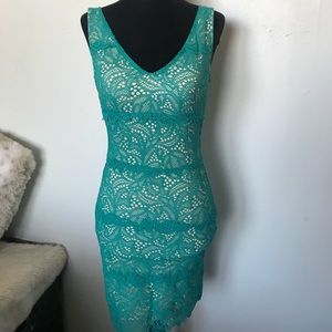 Green lace mini dress
